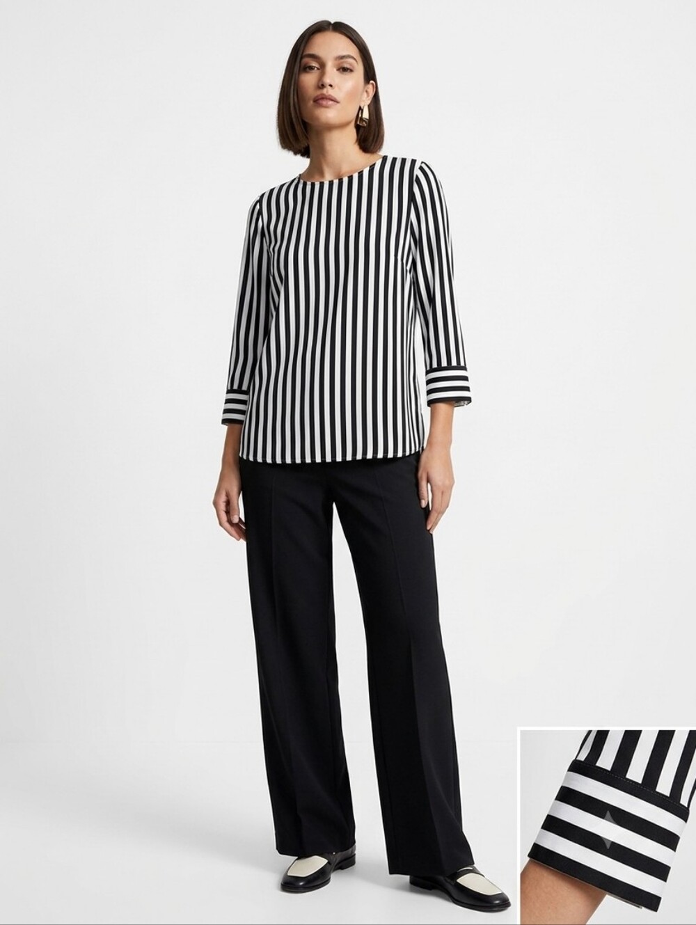 Lafayette 148 New York Black and White Vertical-Striped Boatneck Top Medium